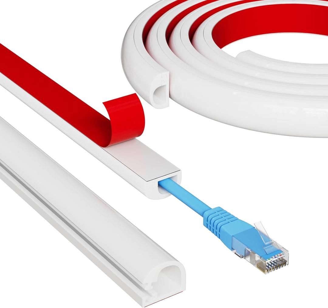 39" Side Open One Cord Hider (<1/ 4") for Wall Mounted Tv, Extension Flexible Cable Cover to Hide Conceal Cords Along Wall, Wire Raceway Management Cable Concealer Channel, Electric Cord Organizer, White