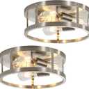 3-Light Semi Flush Mount Ceiling Light, 13inch Brushed Nickel Metal Cage Light Fixture Ceiling Mount, Farmhouse Closed to Ceiling Mount Lamps, Industrial Pendant Lighting, 2 Pack