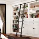 DIYHD 96" Lightweight Rolling Library Ladder with 4FT Sliding Rail, Black | 8-Step rolling ladder, Upright space-saving storage, Telescopic top hook, Locking bottom rollers, 300 lbs capacity