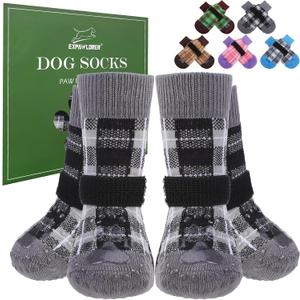 EXPAWLORER Dog Socks to Prevent Licking Paws, 4 Pcs Double Sided Anti Slip Dog Socks with Grippers, Dog Shoes Grips for Hardwood Floors, Dog Booties for Small Medium Large Senior Dogs, Black S