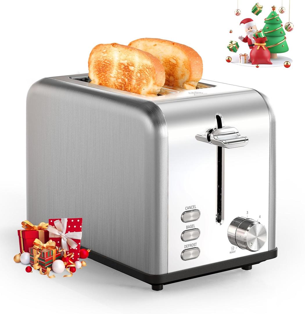 YSSOA 2 Slice Stainless Steel Toaster, 6 Shade Settings and Bagel/ Defrost/ Cancel Functions, with Extra Wide Slot & Removable Crumb Tray, for Various Bread & Waffle, Silver New