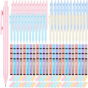 144 Pcs 0.7mm Aesthetic Mechanical Pencil Set Bulk, Include 48 Cute Pastel Mechanical Pencil 48 HB Lead Refills 48 Erasers Aesthetic School Supplies for Student Writing Drawing Sketching