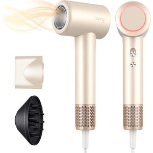 Hair Dryer, TurboLux Ionic 200 Million Negative Ions Fast Drying High Speed Hairdryer with Diffuser, Lightweight, Low Noise 1500W Hair Diffuser Dryer with 110000 RPM Brushless Motor (Cream)