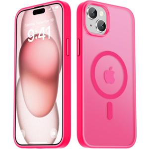 LATVIN for iPhone 15 Plus Case & iPhone 14 Plus Case, Magnetic Phone Cover, Compatible with MagSafe, Military Grade Protection, Translucent Matte Frosted Back, Hot Pink