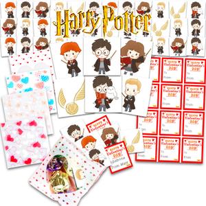 Harry Potter Valentine's Day Classroom Gift Exchange - 24 Student Bundle with Harry Potter Temporary Tattoos, Goodie Bags, To/From Stickers for Valentines Handouts | Valentines Kids Party Favors