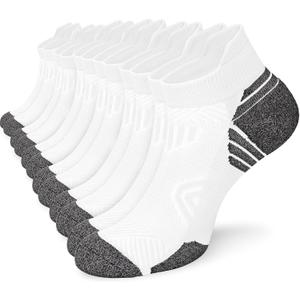 Cushioned Cotton Ankle Compression Socks for Men Women 6 Pairs Wicking, Low-Cut, Arch Support Plantar Fasciitis Socks, Small- Medium 