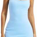 QINSEN Athletic Dress with Pockets Two Piece Spaghetti Strap Tennis Dresses with Shorts Light Blue S