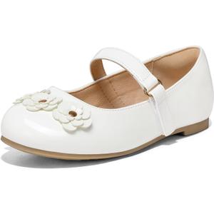 K KomForme Girl's Ballet Flats Non-Slip Soft Mary Jane Walking Party Dress Shoes  (White, 1)