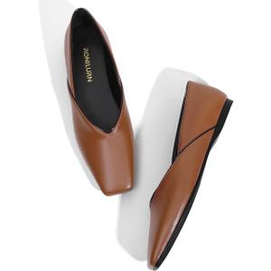 RONILURN Women's Flats Comfortable Square Toe Ballet Flats Slip On Casual Dress Shoes Flats for Women Brown, 7