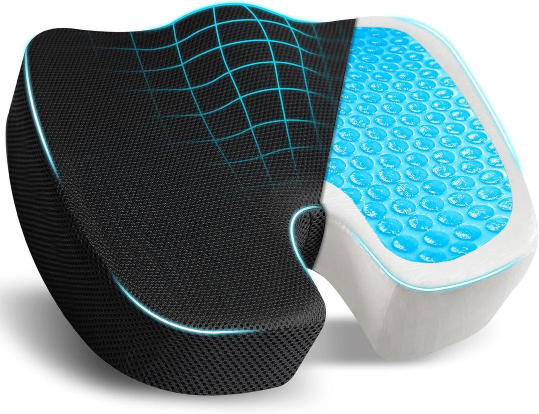 EcoNour Gel Seat Cushion Office Chair Cushions for Sciatica & Tailbone Pain Relief Coccyx Memory Foam Desk Chair Support & Car Seat Cushion Back Pain Relief Pillow for Long Sitting