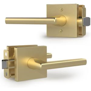 Mega Handles Prime Passage Lever Door Handle for Closet or French Doors, Single Side Door Levers, Fits All Standard Door Sizes, Exposed Screws Included - Satin Brass (1 Pack) 5''