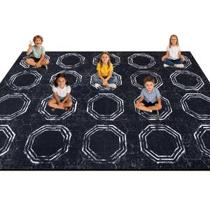 Classroom Rug Elementary, 6' x 9' Classroom Carpet, Polygonal Rug-Black
