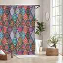 2 x SASTYBALE Boho Farmhouse Shower Curtain, Water Resistant Vintage Fabric Bathroom Curtains, Machine Washable Country Abstract Style for Bathtub Decor with 12 Hooks, 72x84 Inch