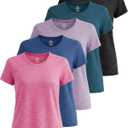 Real Essentials 5 Pack: Women's Short Sleeve T-Shirts Workout Tops Fitness Pilates Gym Activewear Athletic (XX-Large)