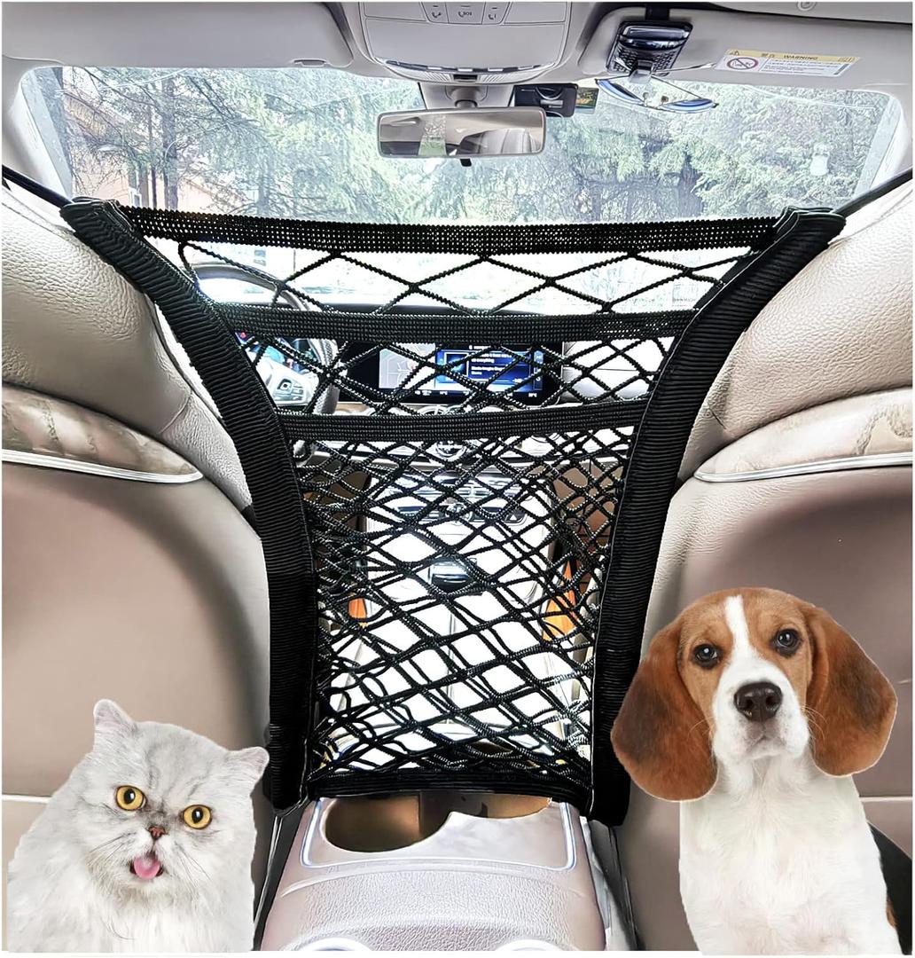 3-Layer Car Mesh Organizer, Seat Back Net Bag, Driver Storage Netting Pouch, Barrier of Backseat Pet Kids, Cargo Tissue Purse HolderUpgrade Stretch Length