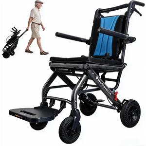 Wheelchair for Adults,Transport Wheelchair Lightweight Foldable for Seniors - Portable Travel Chair with Telescopic Handle, Portable Travel Transfer Wheel Chairs with All-Terrain PU Wheels, Blue