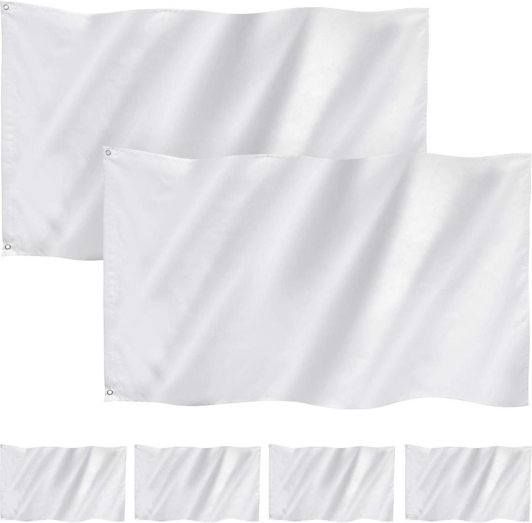6 Pieces 3 x 5 Feet Solid Plain White/multicolor Flags 250th Anniversary Pure Color DIY Flags Silk Taffeta Stitched Blank Banner with Grommets for Garden Backyard Playground Decoration(White)