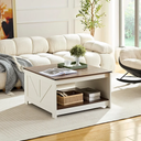 Farmhouse Coffee Table for Living Room, Wood Square Coffee Tables, 31.5" D x 31.5" W, Antique White