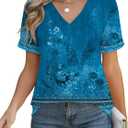 Rapbin T Shirts for Women Short Sleeve V Neck Tshirts Loose Fit Lightweight Soft Casual Summer Spring Tee Tops (Blue, M)