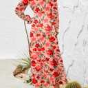 Dokotoo Women's Boho Maxi Dress Sexy V Neck Puff Long Sleeve Ruffle A-Line Split Swing Chiffon Dresses (M)