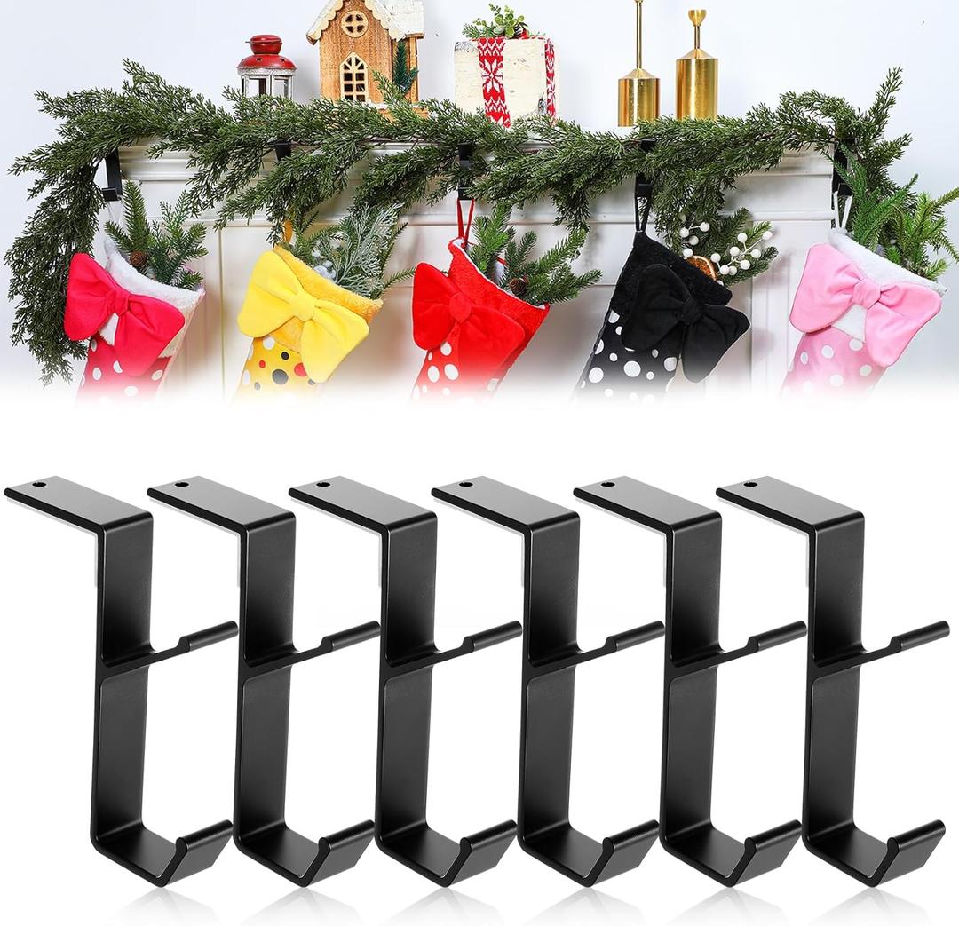 Otoolling 6 Pack 2 in 1 Christmas Garland and Stocking Mantel Holders Fireplace Stocking and Garland Hanger for Xmas Holiday Party Decoration Home