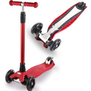 3 Wheel Scooter for Kids Ages 6-12,Kids Scooter with Light Up Wheels, Sturdy Deck Design, and 4 Height Adjustable Suitable for Kid Ages 3-12 (Red)