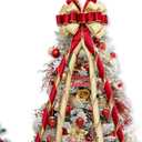 ismir Christmas Tree Topper Bow，53x13 Inches Large Christmas Bow with Glitter Streamer，Decorative Bows for Xmas Tree Wreath Door Festival Home Decor(Red Gold)