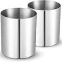 2 Packs Silver Round Stainless Steel Pen Holder,Minimalist Mini Metal Vase,Desktop Stationery Organizer,Vacuum Plating Makeup Brush Holder