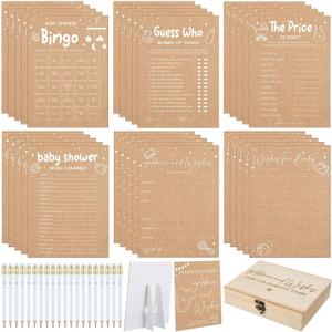 2 x Silipull 173 Pcs Baby Shower Advice Cards For Parents To Be, Advice and Wishes Cards Box for New Parents Fun Baby Shower Decorations Game Ideas with 20 Pencils for Boy Girl Bingo Game Idea(Kraft)
