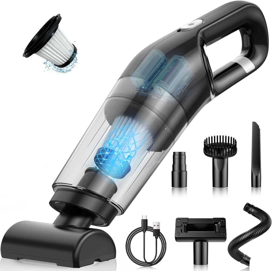 Handheld Vacuum Cordless, 26,000 Pa High Power Suction, Portable Rechargeable Car Vacuum Cleaner for Home, Office, Pet Hair, Car Detailing, Black