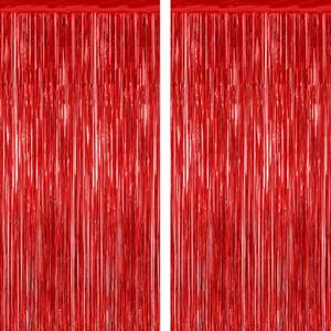 2 Pack Red Tinsel Backdrop, 3.28 FT x 7.05 FT Fringe Curtains, Red Foil Tinsel Party Streamer Backdrop Curtains for Valentines Day, Wedding Photo Backdrop Party Decorations for Wedding Anniversaries