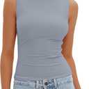 Darong Women's High Neck Tank Top Sleeveless Double Lined Basic Tops Going Out Casual Tank Shirts (X-Large, Grey Blue)