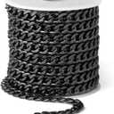 16.5 Ft Stainless Steel Curb Chains, 5mm 6mm 7mm 9mm Cuban Chain Roll Bulk for Jewelry Making (black color(7mm))