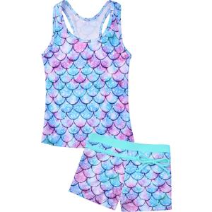 Uhnice Girls Swimsuit Two Piece Tankini Swimwear with Boyshort (10-11 Years, Mermaid Blue)