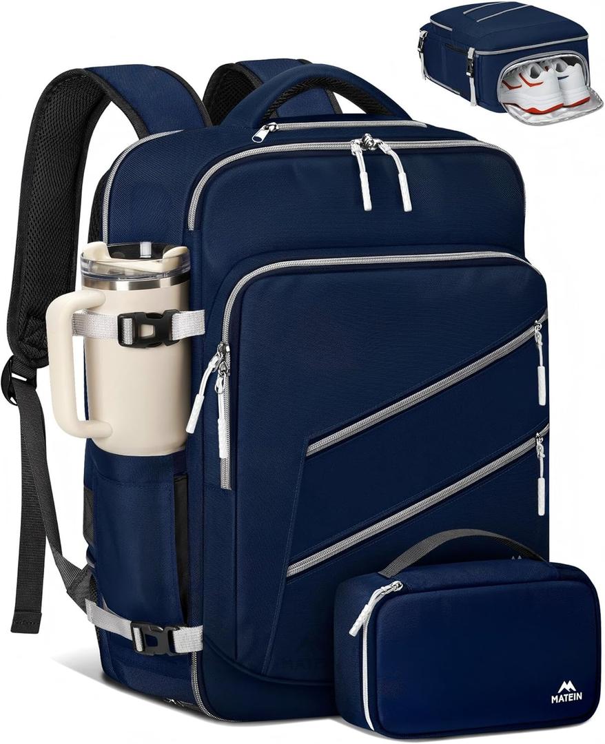MATEIN Spirit Airlines Personal Item Bag 18x14x8 for Men & Women, 17 inch Travel Laptop Backpack with Shoe Compartment Detachable, Under Seat Carry on Bag for Flight Essentials with Tech Organizer