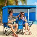Double Beach Chair with Canopy Shade Oversized Camping Chairs with Cooler Bag Folding Loveseat for Outside Lawn Camping