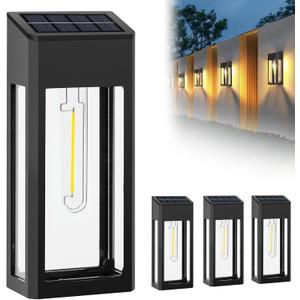 GOODFOEVER Solar Outdoor Lights Waterproof, 4 Pack Fence Lights Solar Powered with LED Bulbs, Metal Wall Lights for Garden Porch Patio Yard and Garage, Aluminum and Glass Shade (Wall Light 4 Pack)