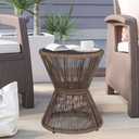 LEWIS&WAYNE Small Outdoor Side Table Patio 20 H Woven Rope Hourglass End Table with Glass Top Round Coffee Table for Living Room Outdoor Patio Backyard Poolside (Brown)