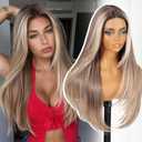 Dofami KOME Ash Blonde Synthetic Lace Front Wig,T Part Pre Cut Glueless Long Straight Layered Wigs for Women Cosplay Daily Use 26IN(#TT4/6164)