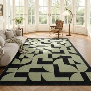 ThreadGlobe Abstract 8x10 Area Rugs Geometric for Living Room, Dark Green