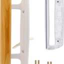 Sliding Glass Patio Door Handle Replacement Set with Oak Wood Inside Handles and Zinc Diecast Outside Pull, 3-15/16" Hole Spacing, Non-Handed, White