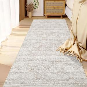Runner Rug 2x7 Boho Geometric Area Rugs: Washable Kitchen Entryway Rug, Soft Non Slip Moroccan Long Hallway Rugs for Bedroom Bathroom Laundry Entryway Staircase Foyer(Ivory Mocha,2'x7')