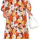 ZESICA Women's Floral Long Sleeve Midi Dresses 2026 Fall Boho V Neck Belted High Wasit Flowy Wedding Cocktail Party Dress (S)