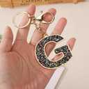 6 x Junyuerly Gold Initial keychains|Letter keychain Bag Charms for Women|Large Sparkly Personalized Key Chain Accessories (G-black, Mixed)