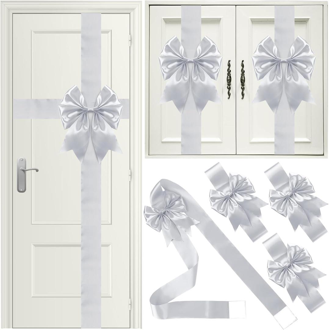 Ganeen 7 Pieces Christmas Cabinet Door Ribbon Bow Large Christmas Door Bow Christmas Cabinet Festive Ribbons Cabinet Bows Christmas Tree Bow Christmas Wreath Bow (Silver)