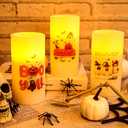 Whaline Halloween LED Flameless Candles Pink Ghost Pumpkin Warm Light Battery Operated Pillar Candles Electric Flickering Candles for Halloween Party Home Decor, Set of 3