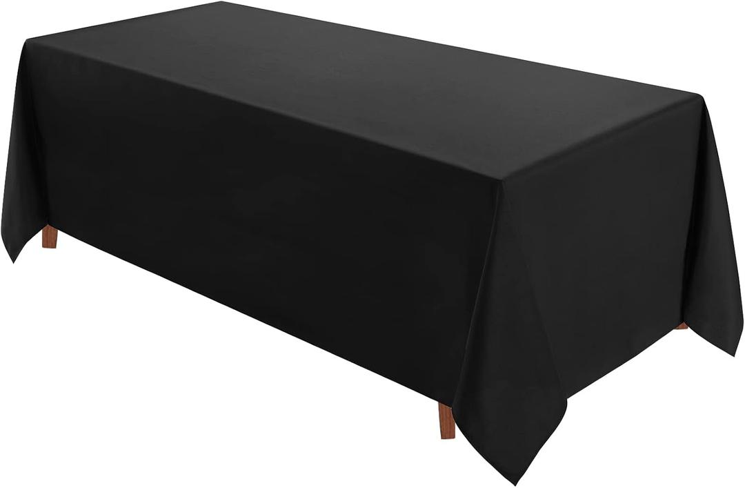 VidaFete 1 Pack Tablecloth 90 * 156inch Rectangle Table Cloth Polyester, Stain Wrinkle Resistant Polyester Dining Table Cover for Kitchen Dinning Party Wedding Tabletop Buffet Decoration(Black)