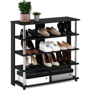 Furinno Turn-N-Tube 5 Tier Wide Shoe Rack, Americano, Stainless Steel Tubes, 5-Tier, 32 Inch