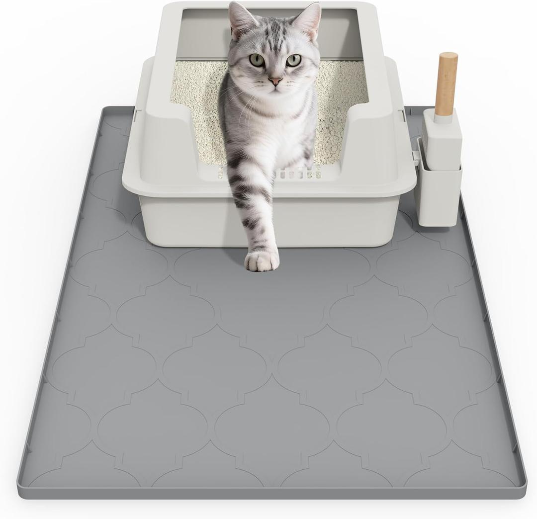 Cat Mat for Litter Box, 34" X 22" Large Silicone Cat Litter Trapping Mat, Easy Clean for Scatter Control, Soft on Kitty Paws, Waterproof, Urine-Proof, Non-Slip Kitty Litter Mat for Floor, Gray (1 Count (Pack of 1))