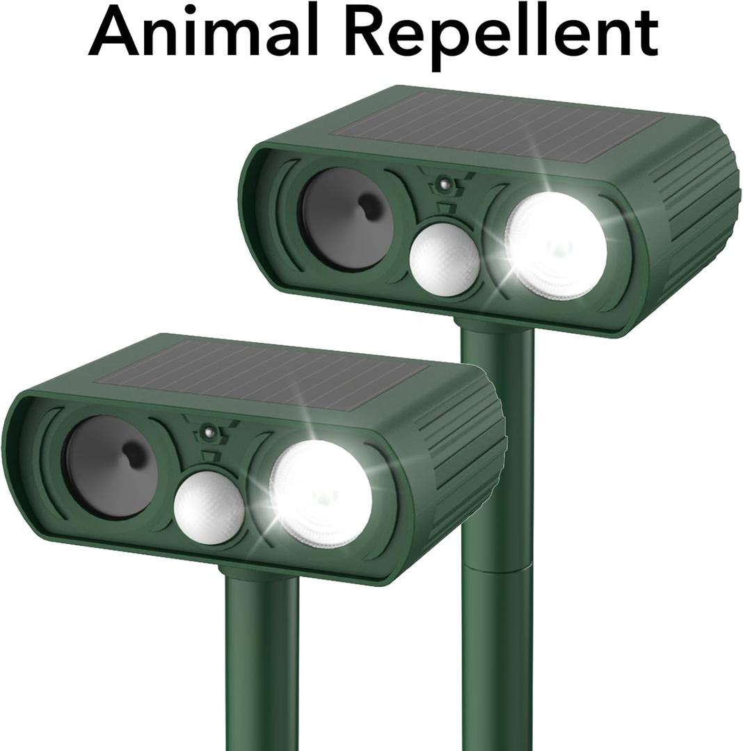 Solar Ultrasonic Animal Repellent, Deer Repellent Devices Waterproof with Motion Detection, Cat Repellent Outdoor Squirrel Skunk Rabbit Raccoon Dog Mouse Deterrents Animal Repeller for Yard Patio